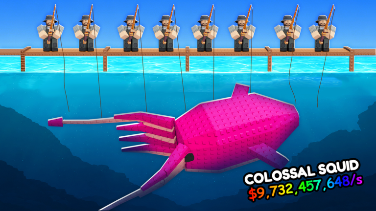 A colossal squid reeled in beneath the Roll a Fisherman dock